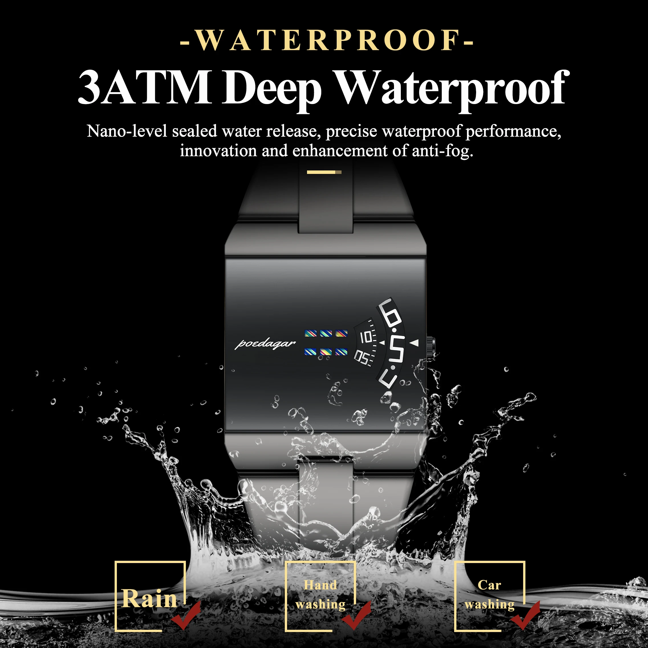 POEDAGAR Top Casual Man Wristwatch Waterproof Fashion Men Watch Rectangle Stainless Steel Quartz Sports Men's Watches Male Reloj - Image 3