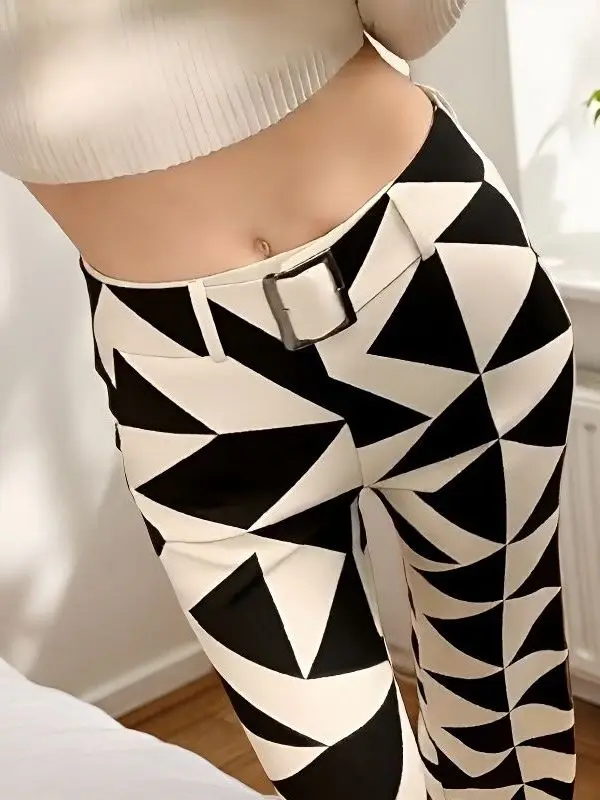 Gothic Style Casual High Waist Slimming Diamond Pattern Bell Bottom Pants plus Size Long Trousers Fashionable All-Match Ladie... - Image 2