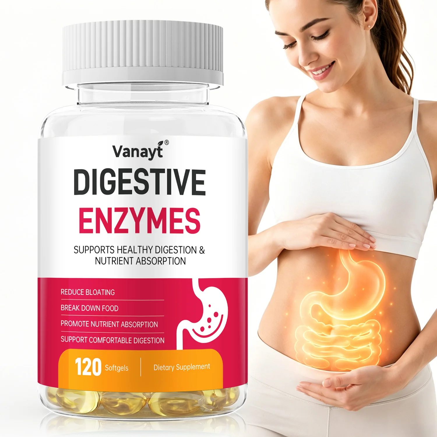 Digestive + Prebiotics + Probiotics Capsules Support Digestive Enzymes Gut Health Immune Relieve Bloating