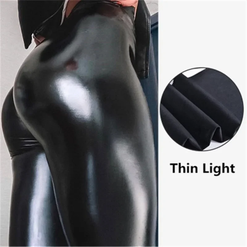 Sexy Black PU Leather Tights Women High Waist Pants High Elastic Slim Fashion Hip Liftting Leggings Skinny Plus Size Tights - Image 6