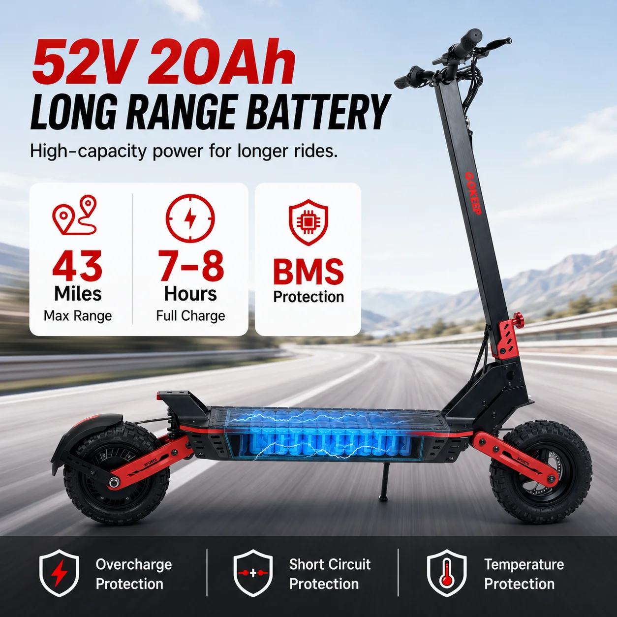 1000W off-road electric scooter, 52V brushless motor, NFC start, foldable, shipped from the United States, commuter vehicle - Image 4