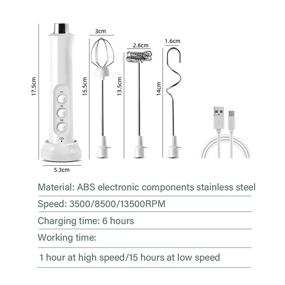 USB Rechargeable Electric Milk Frother Mini Handheld Foam Maker 3 Speed Whisks for Latte Coffee Cappuccino Stainless Steel Egg Beater Drink Mixer Hot Chocolate Blender Portable Cordless Kitchen Gadgets Tools - Image 6