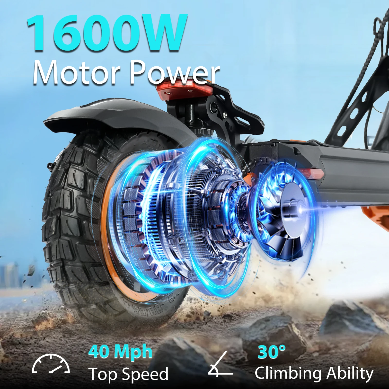 Electric Scooter1600W Motor for Adults, 48V Battery, Up to 50 Miles Range, 10 Inch Tires - Image 6