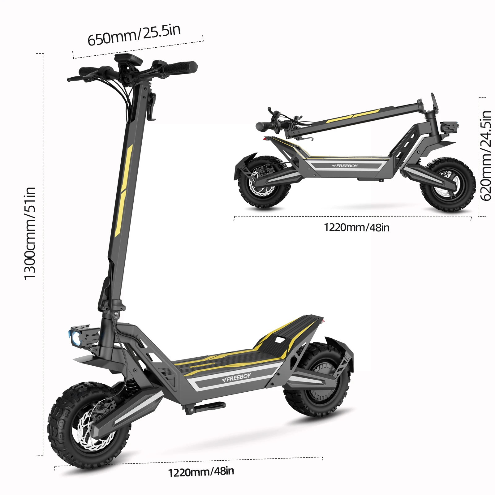 FREEBOY J2MAX 1200W Off Road Electric Scooter for Adults, 34mph Top Speed, 31miles Long Range, 11'' Pneumatic Tire, Dual Disc Brake - Image 7