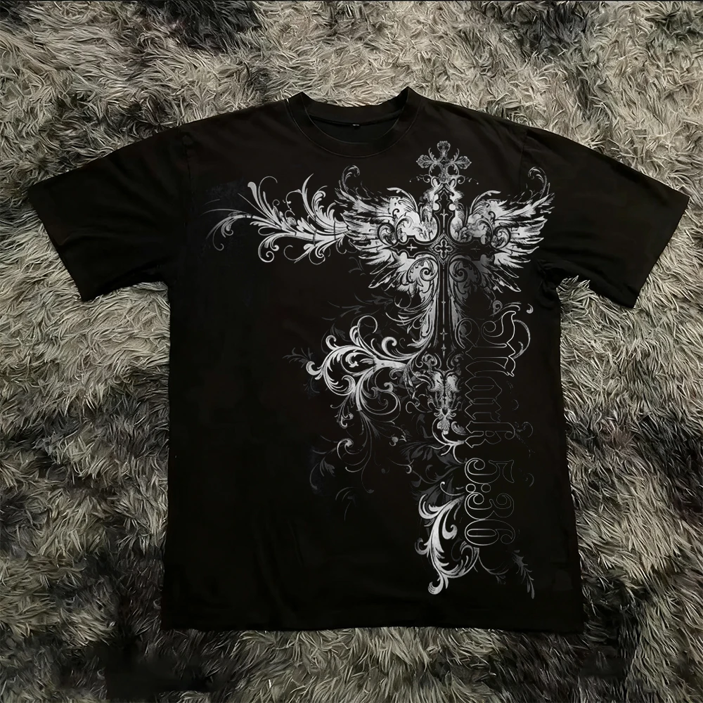 Summer Classic Y2K Gothic Style T-shirt Print Oversized T Shirt High Street Shirts Round Neck Cotton Tops Mens Women T Shirt Tee - Image 2