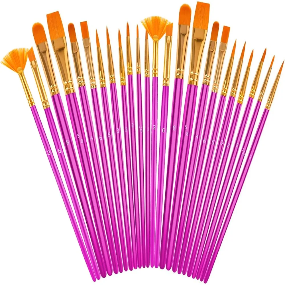 24Pcs Acrylic Paint Brushes Set Round Pointed Tip Artist Brushes for Acrylic Oil Watercolor Painting Halloween Arts Crafts for Adults Kids Canvas Boards Easter Eggs Rock Art