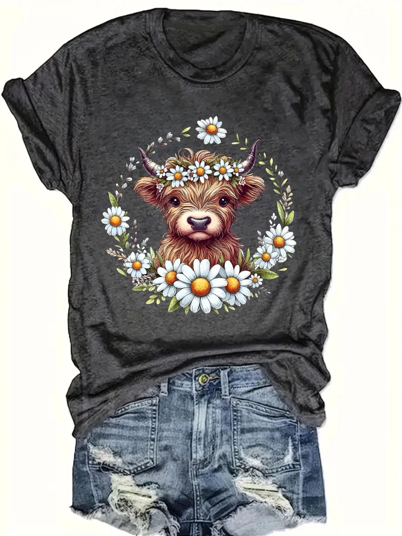 women's plus size tank top Cow With Daisy Wreath Suitable for sports and daily wear summer beach vacation tops womens clothes - Image 3