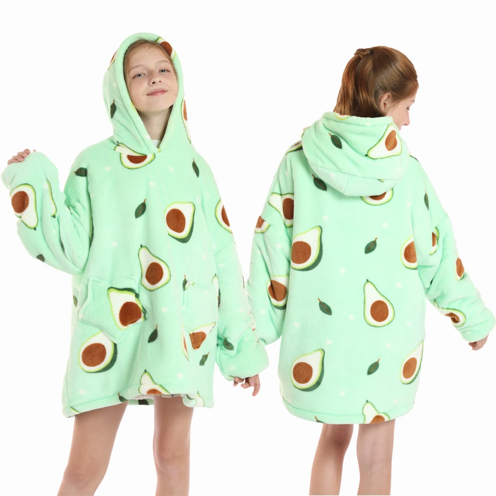 New Winter Oversized Hoodies for Girls Children Warm Soft Animal Cartoon Sweatshirts Girls Outwear Penguin Avocado Panda Hoodie - Image 2