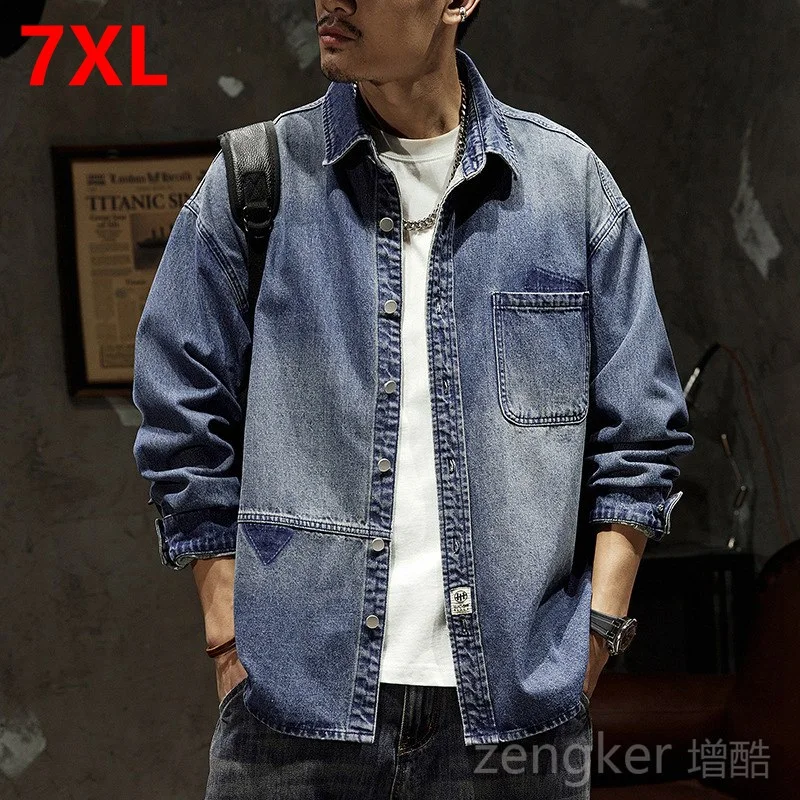 Spring autumn denim jacket men's big size loose tops plus size men's jackets coat tide 7XL 6XL 5XL denim jacket