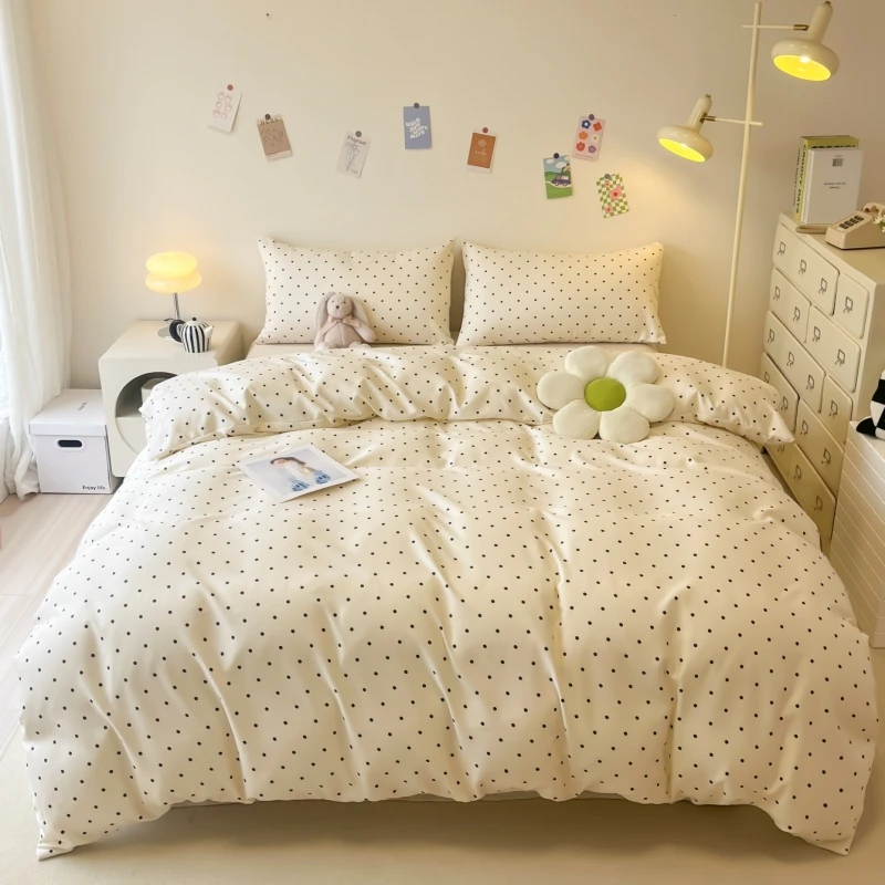 3pcs Satin Duvet cover set (1*Duvet Cover + 2*Pillowcase, Without Core), Black dot print Bedding Set, Soft Comfortable - Image 4