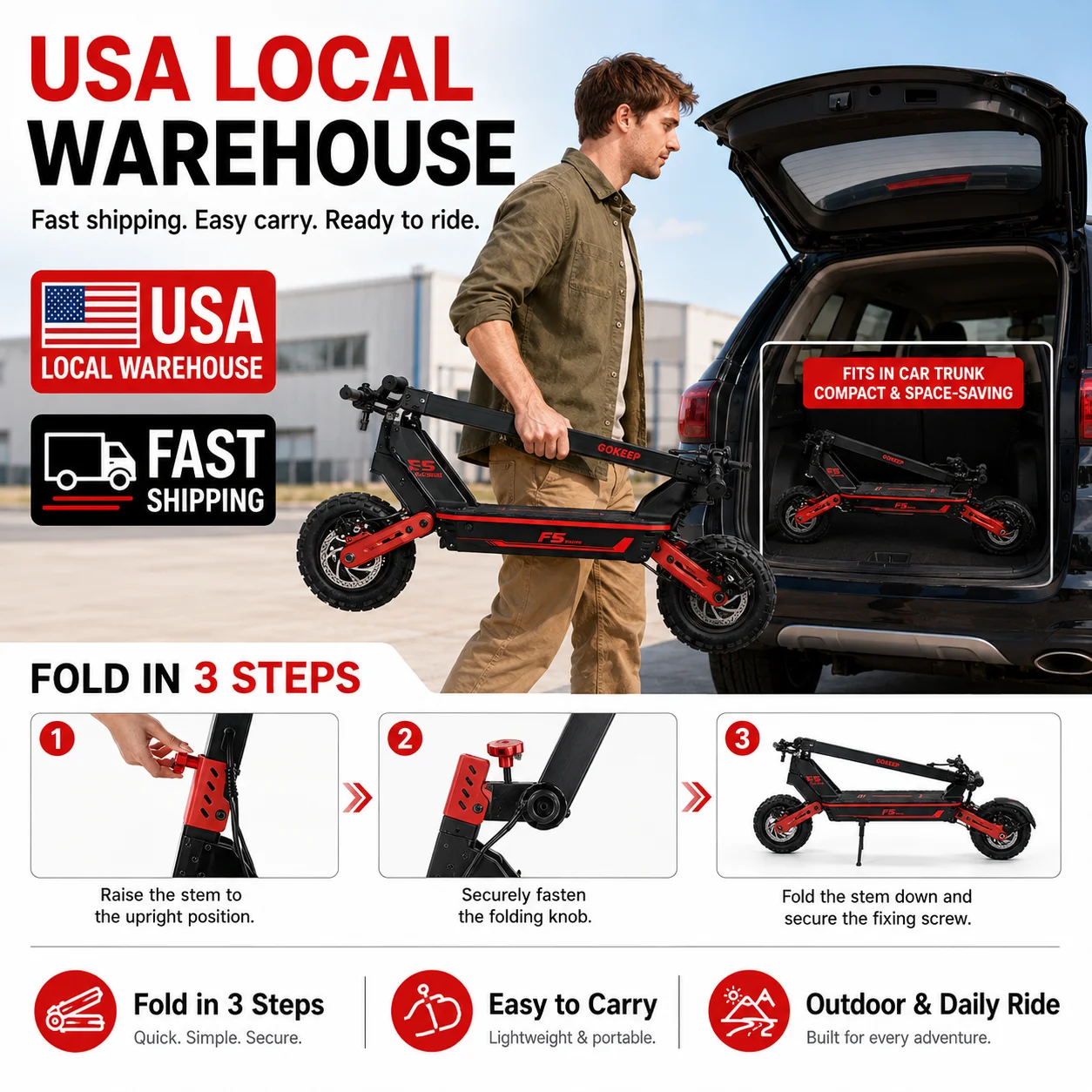 1000W off-road electric scooter, 52V brushless motor, NFC start, foldable, shipped from the United States, commuter vehicle - Image 6
