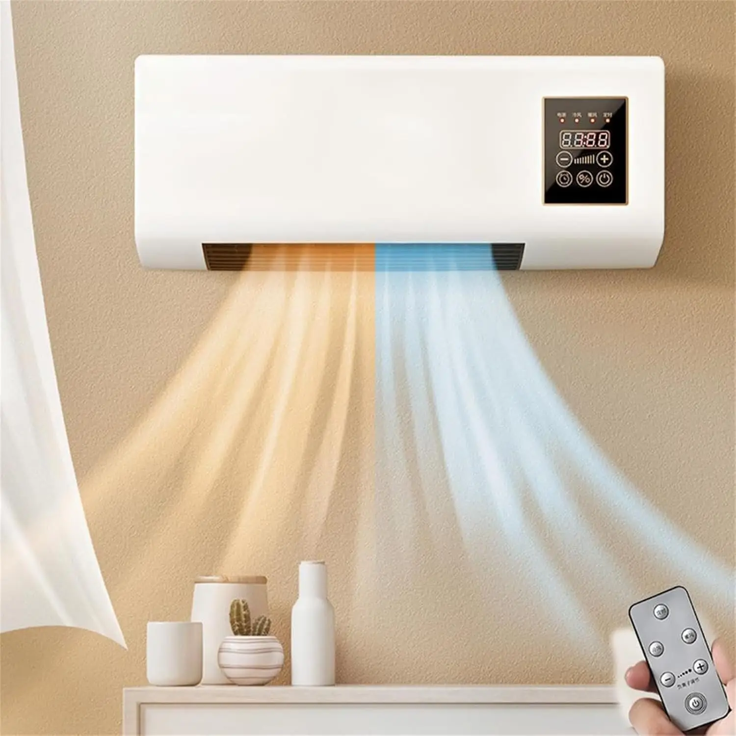 Wall Mounted Air Conditioner/Thermo Fan Heater - Portable 2000W Cooling and Heating Unit with Remote Control for Home Office and Bedroom, Smart Timing Feature - Image 2