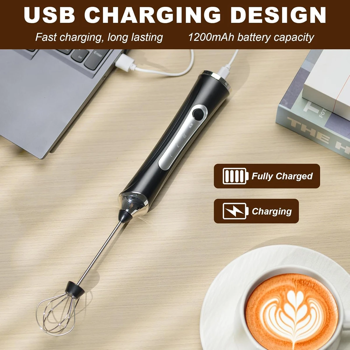 Handheld Milk Coffee Frother Rechargeable Electric Whisk Drink Mixer For Latte Cappuccino Hot Chocolate Egg Kitchen Whisk Gadget - Image 5