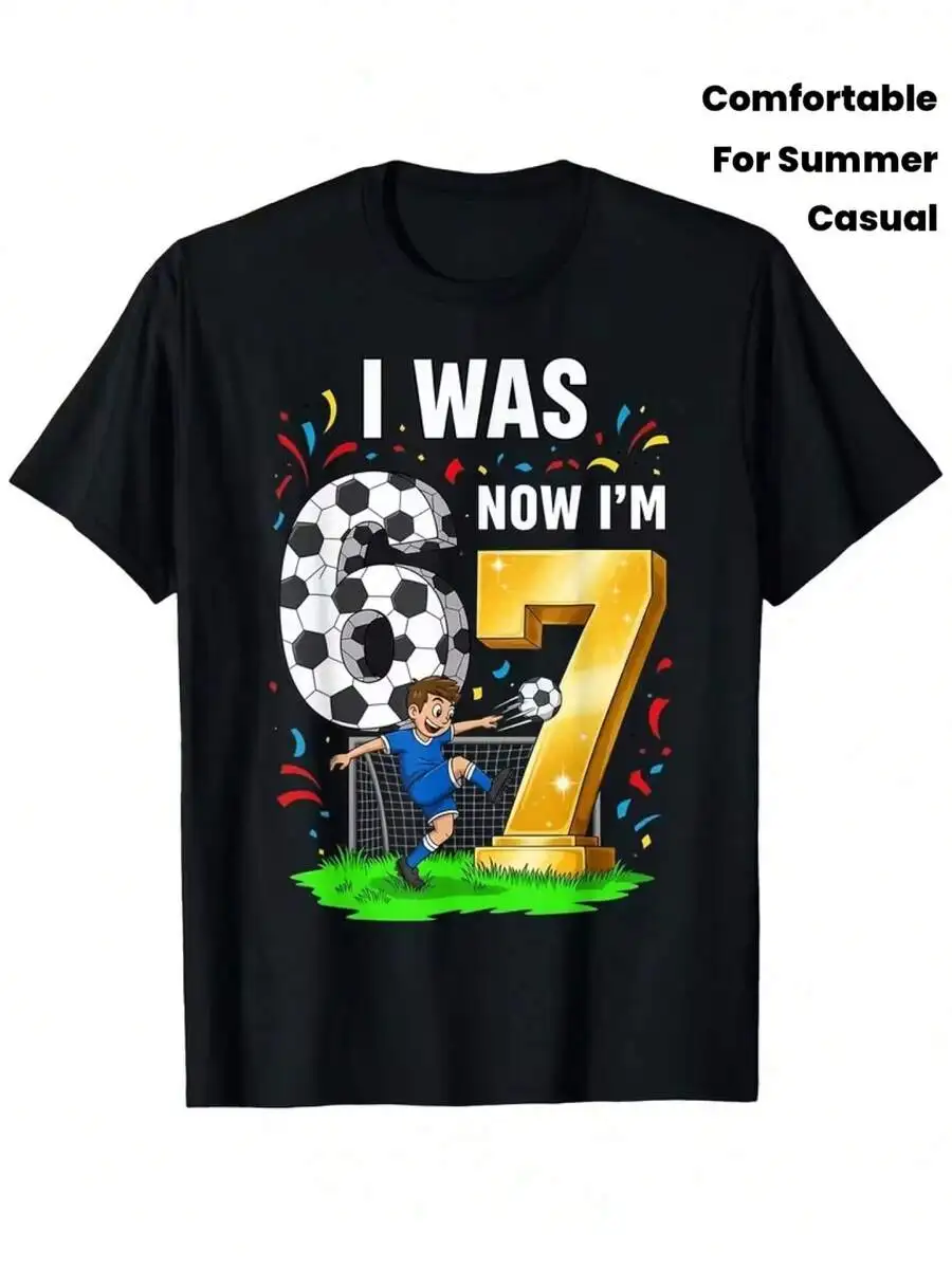 Young Boy's Girl's Cotton Graphic T-Shirt, Y2k Boys Summer Outfits, Unisex Family Matching Outfit, 6 Soccer 67 T-Shirt Casual Pr