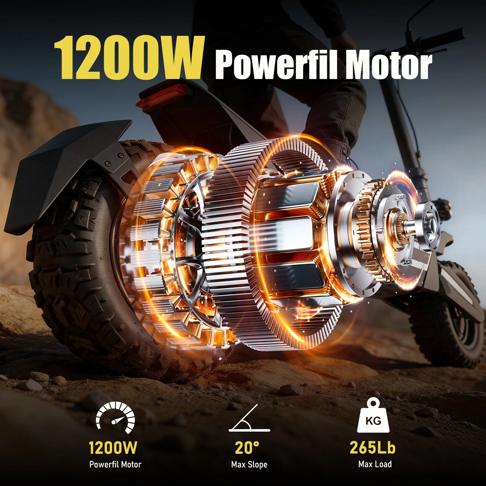 FREEBOY J2MAX 1200W Off Road Electric Scooter for Adults, 34mph Top Speed, 31miles Long Range, 11'' Pneumatic Tire, Dual Disc Brake - Image 2