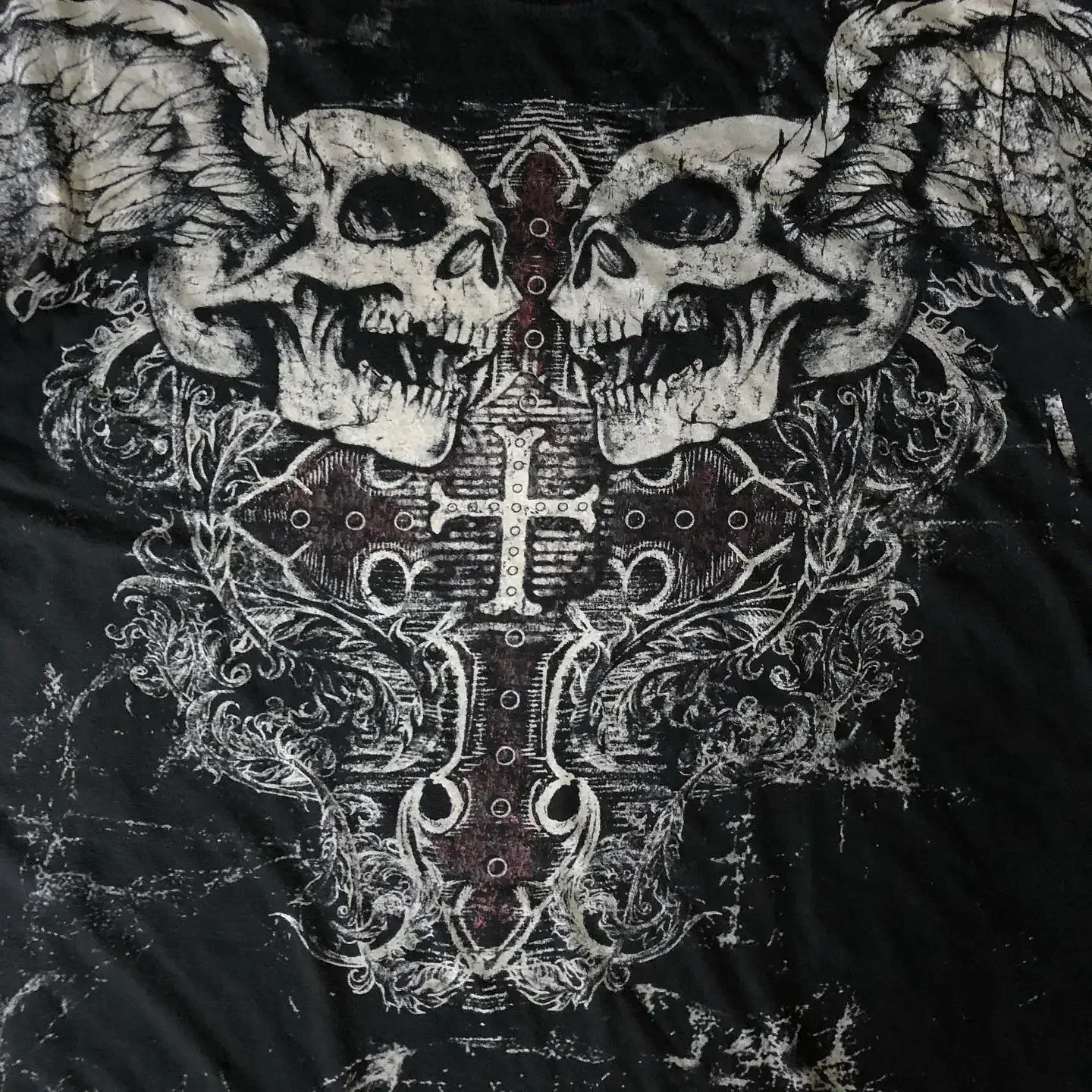90s Skeleton Cross Wing High Quality Style Streetwear Tee Gothic Skull Cross Print Trendy Graphic T-shirts - Image 5