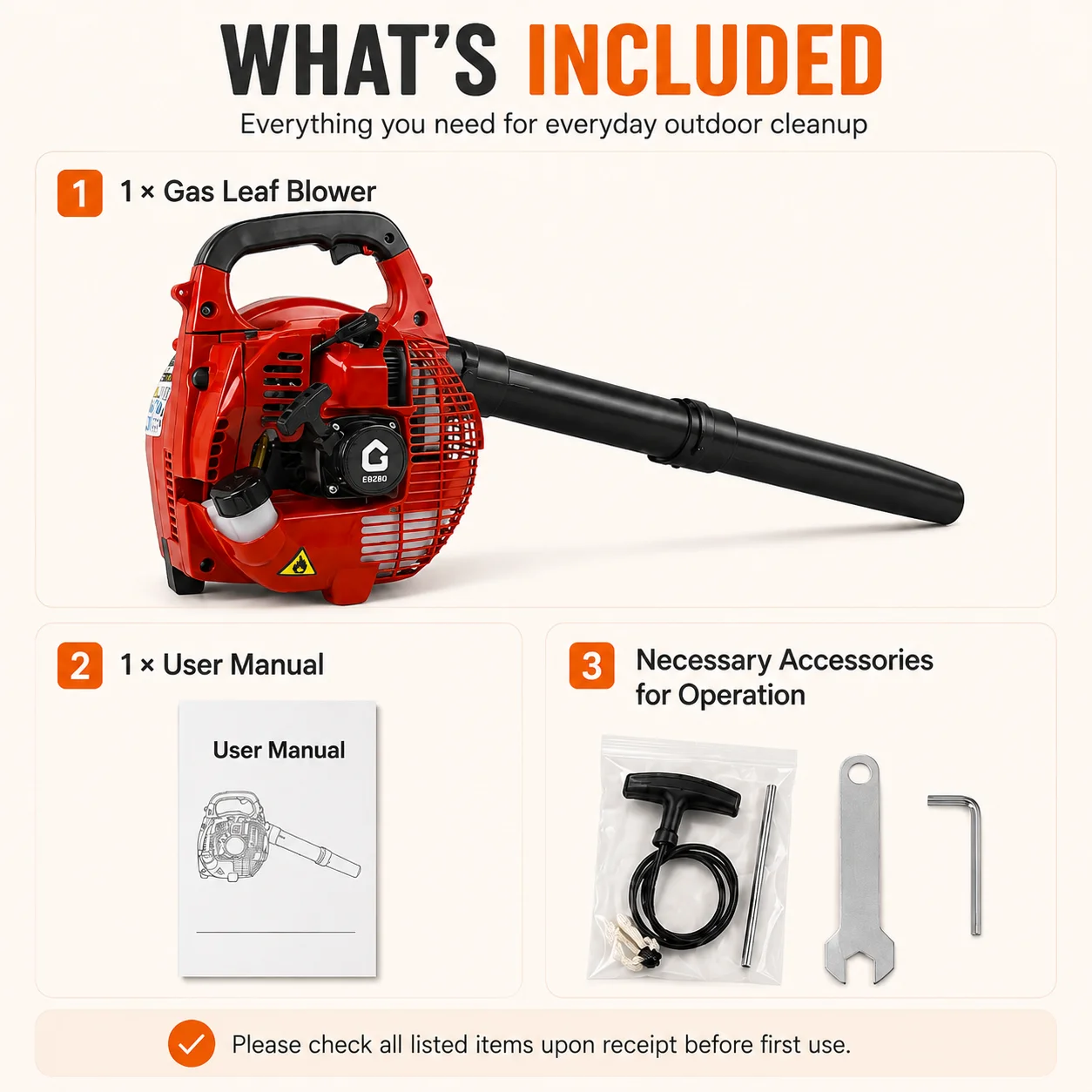 28CC Gas Leaf Blower Handheld 2 Stroke Engine 490CFM 280MPH High Airflow Lightweight Lawn Blower for Yard Garden Driveway Patio Debris Cleaning - Image 7