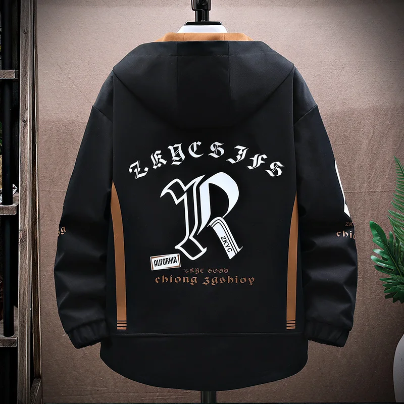 Men's Casual Hooded Jackets Autumn Patchwork Thin Coats Outwear Top Windbreaker Streetwear Clothing Plus Size - Image 3