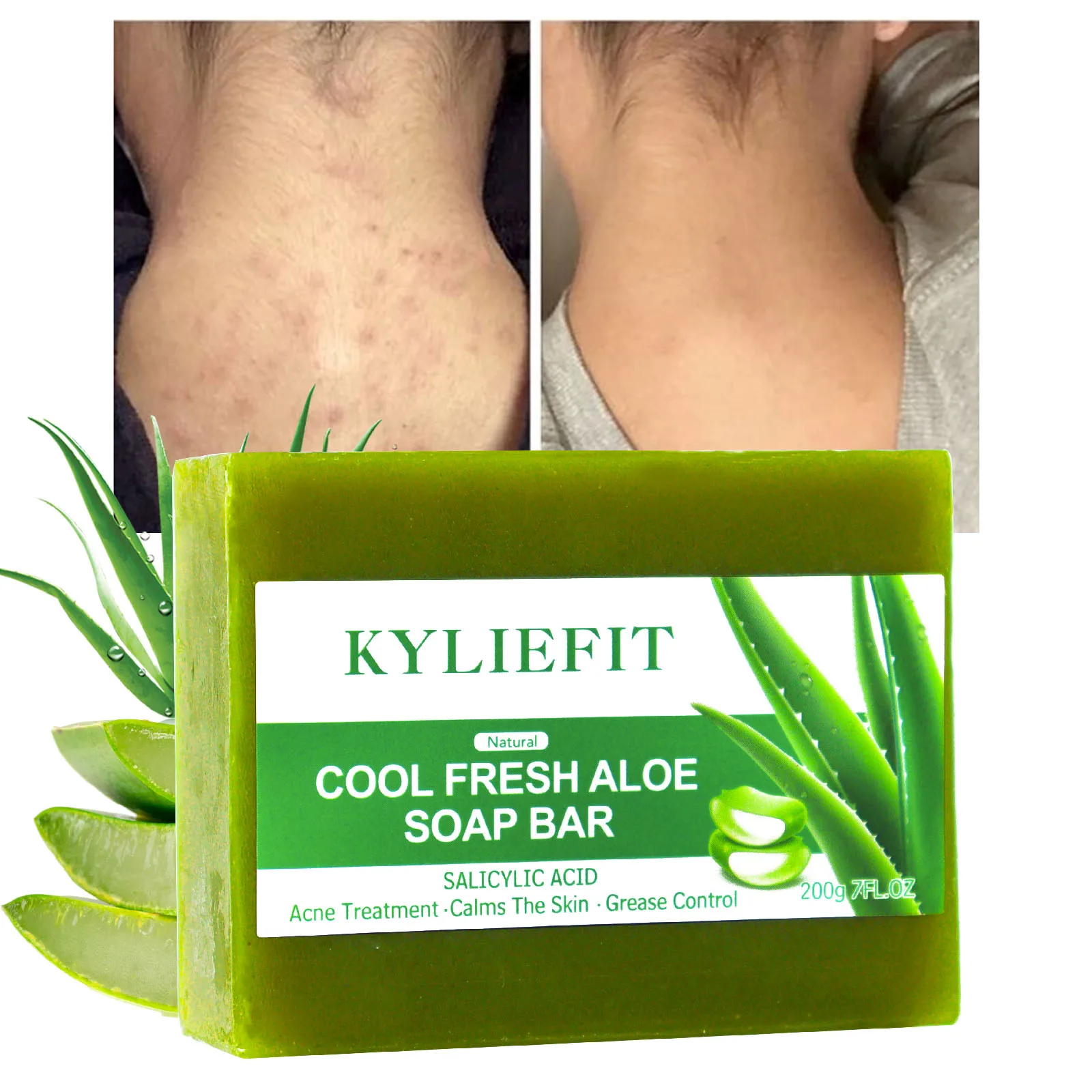 Aloe Brightening Soap Bar, Remove Dark Spots, Sun Spots, Acne, Oil Control, Clean Stains, Exfoliation, For Face and Body, 200g - Image 6