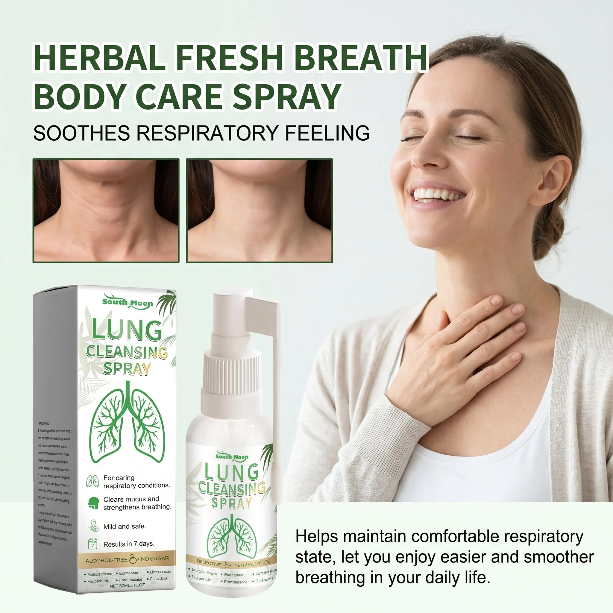 Herbal Lung Cleanse Spray Breath Detox Gentle Clear Lung Discomfort Long Lasting Respiratory Support Daily Lung Care Breath Mist - Image 2