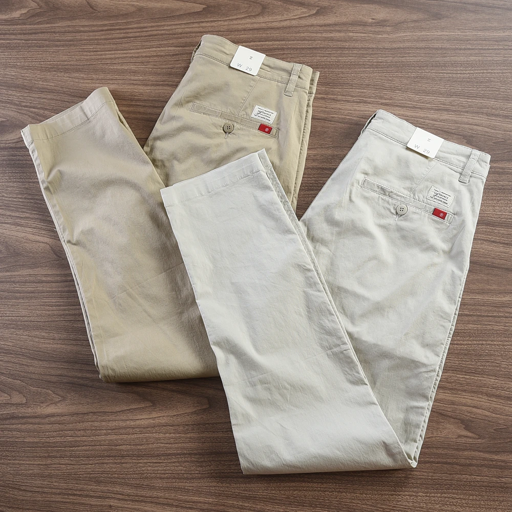 2024 Summer New American Retro Thin Micro Elasticity Casual Pants Men's Simple 97% Cotton Slim CHINO Business Straight Trousers - Image 3