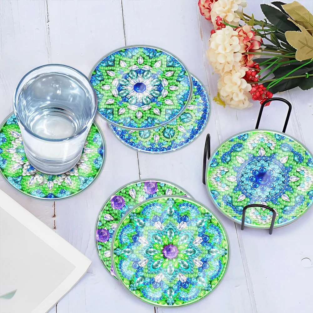 6pcs Set Mandala Pattern DIY Diamond Painting Coasters Kits Full Drill Diamond Coaster for Beginners Adults & Art Craft Supplies