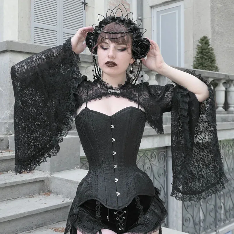 Lace Mall Gothic See Through Shrug Tops Grunge Aesthetic Black Flare Sleeve Crop Top Women Vintage Punk Sexy Clothing - Image 6