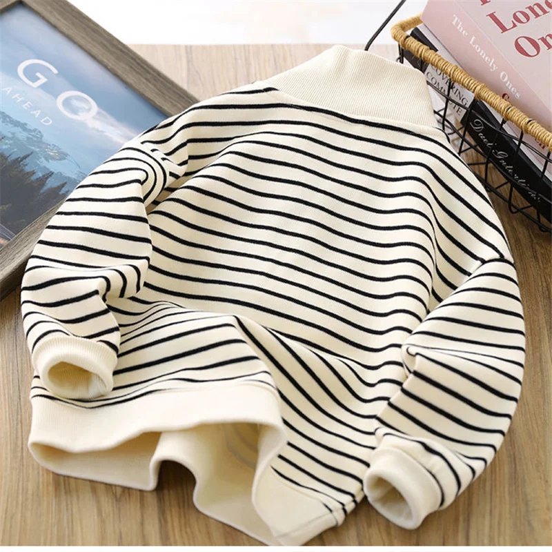 Boys Stripes Sweatshirt Spring Autumn Girls Casual Pullover Big Kids Lapel Zipper Tops Children Sportswear Clothing 4-14 Years - Image 4