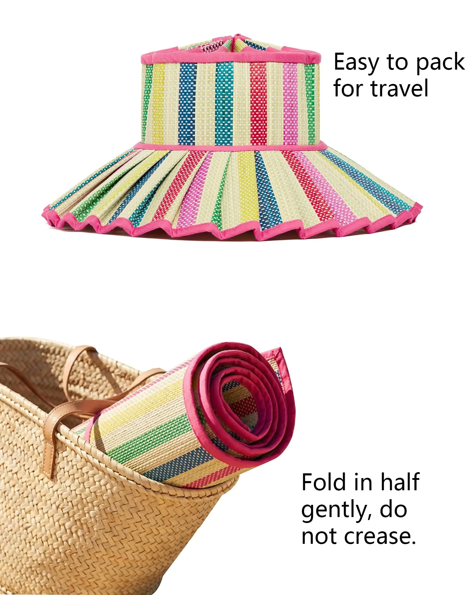 Women's Lorna Murray Hat,Straw Reversible Pleated Sun Hat,Wide Brim Foldable Casual Outdoor Beach Sun Hat for Summer - Image 5