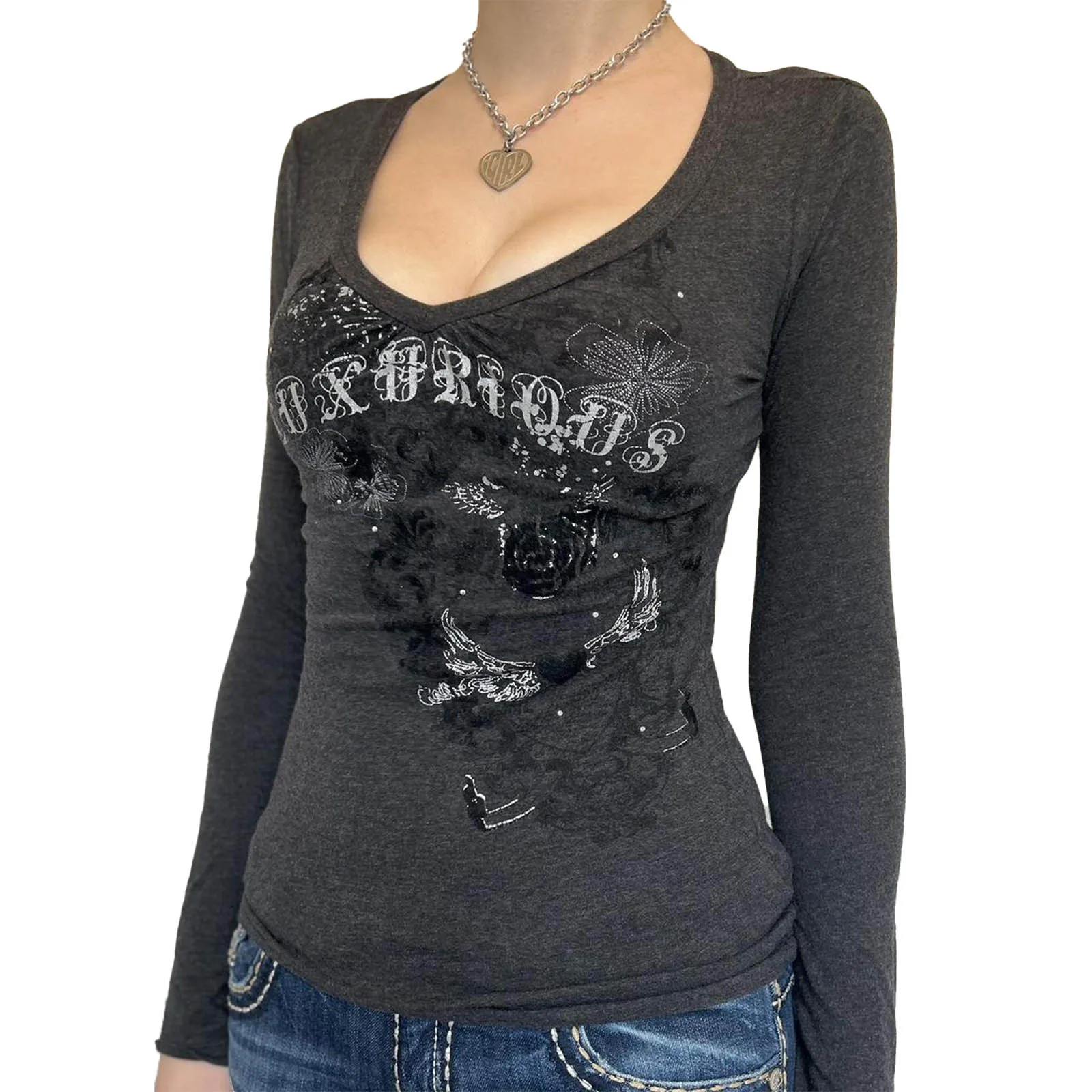 Women Autumn Fairy Grunge T-shirts Tops Y2K Long Sleeve Vintage Graphic Shirts E-Girls Aesthetic Tees Gothic Clothes Streetwear - Image 3