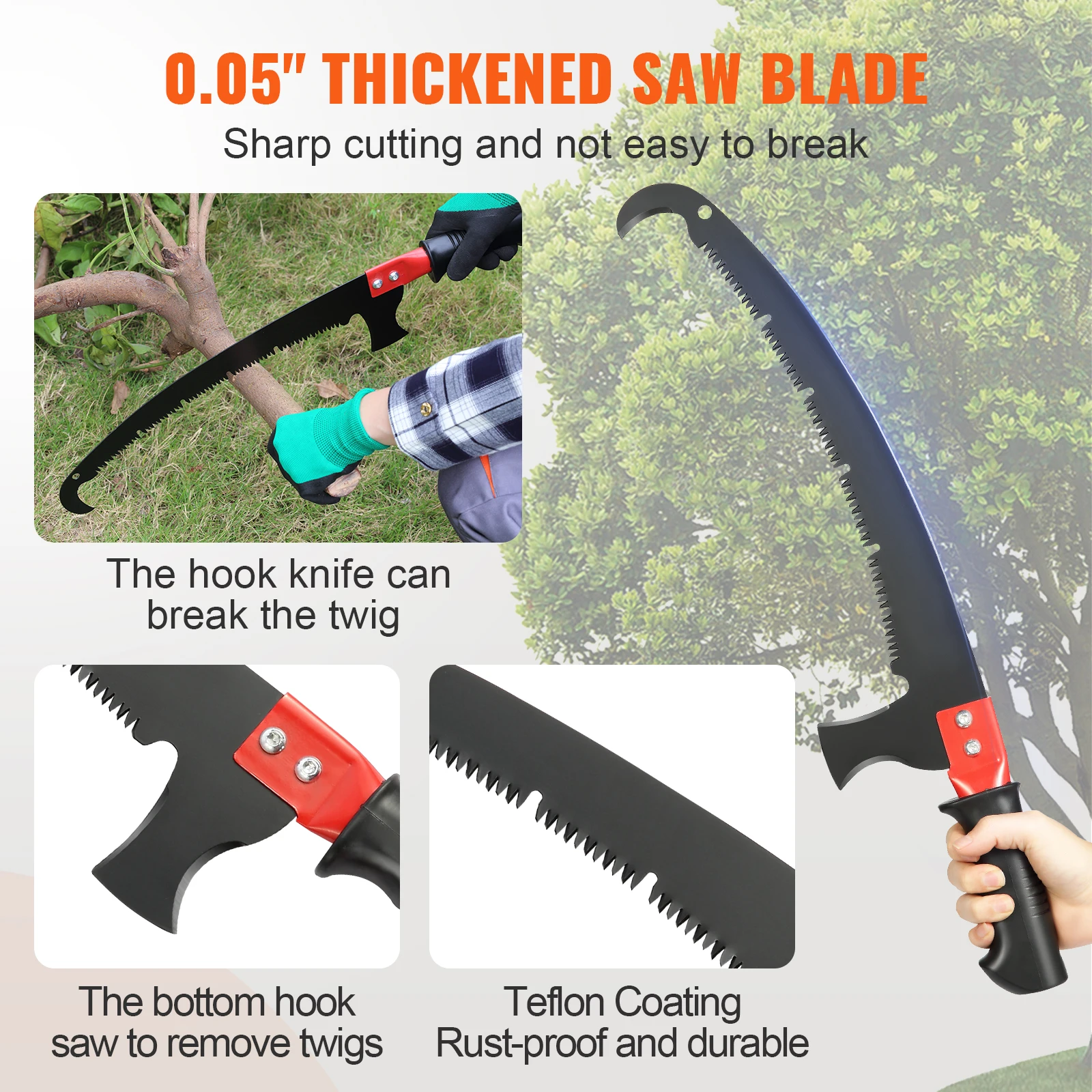 SucceBuy Manual Pole Saw Extendable Tree Pruner Sharp Steel Blade for Branches Trimming with Lightweight Aluminum Alloy Handle - Image 4