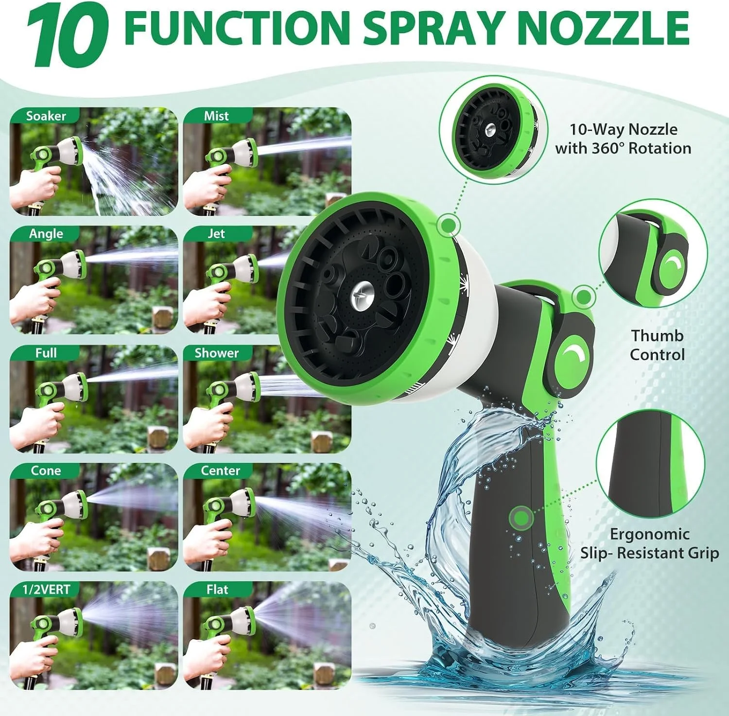 Upgraded Version of 100 Foot Non Retractable Garden Hose, Equipped with 10 Spray Mode Nozzles, lightweight and Flexible, anti Winding, with 3/4 inch Brass Joint, Explosion-Proof and Durable, Suitable for Outdoor Courtyards, Lawns and Car Washes - Image 7