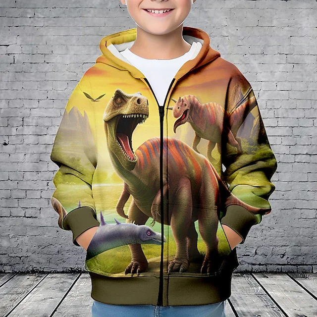 Hoodies Animal Dinosaurs 3D Printed Zipper Sweatshirts Boys Girls Sweatshirts Children Fashion Long Sleeve Oversized Hoodie Coat - Image 4