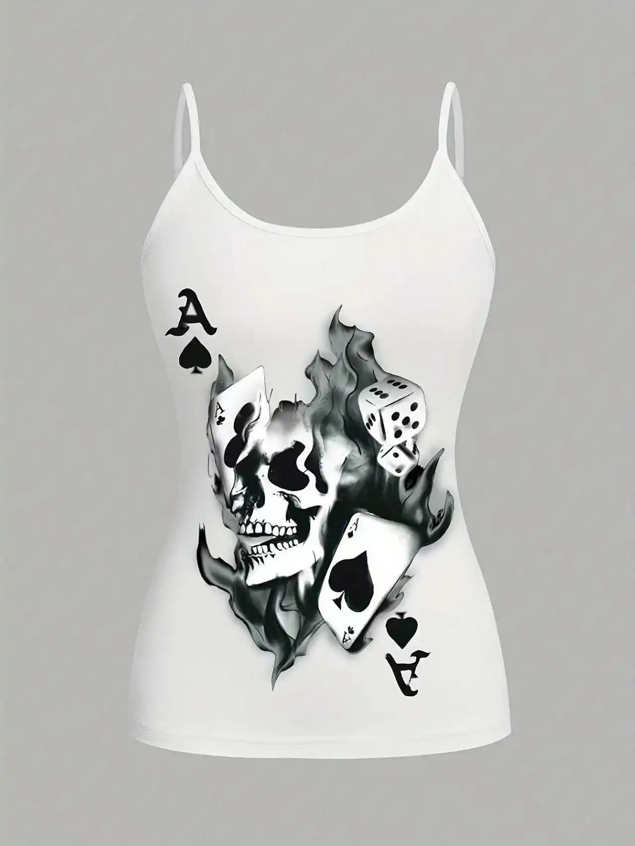 Plus Size Women's 3 Piece Skull & Poker Print Spaghetti Strap Tank Top Set - Image 5