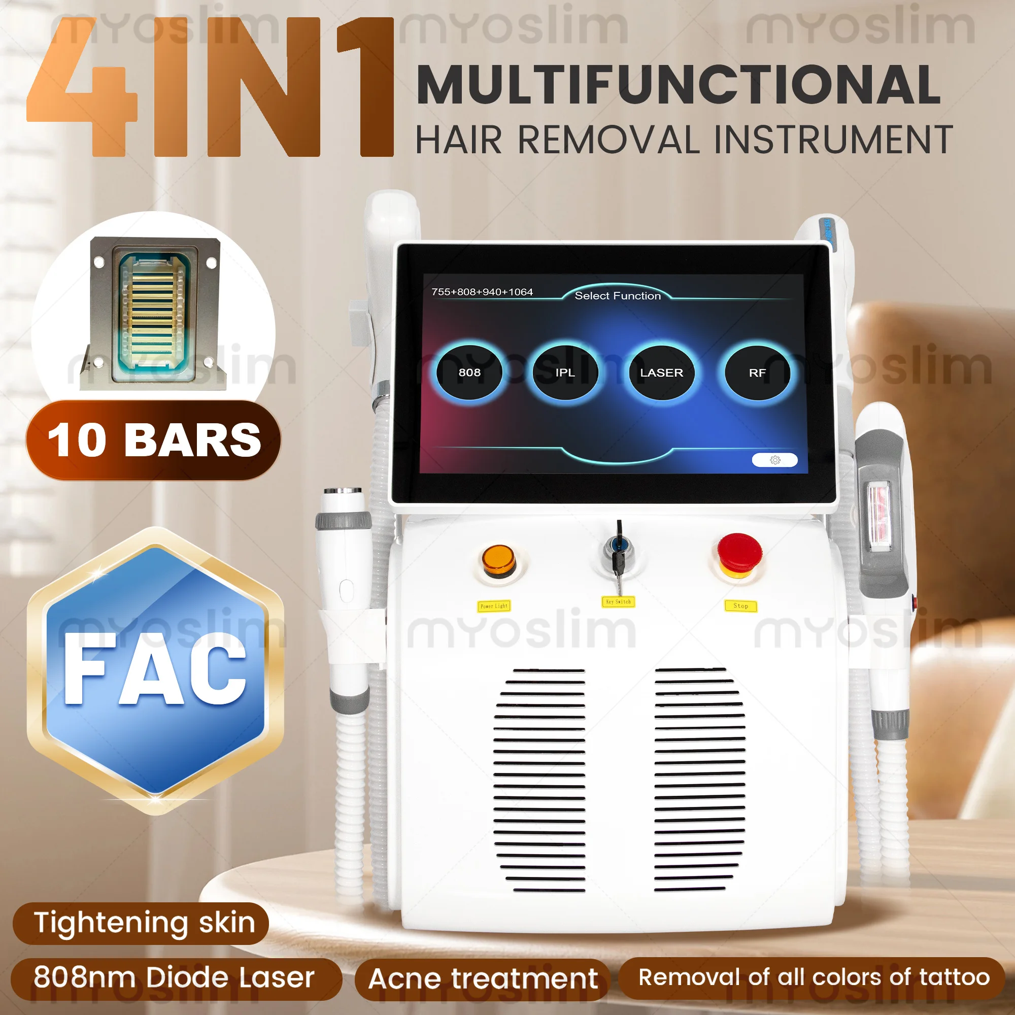 4 in 1 Multifunctional Beauty Machine 5000W Diode Pico DPL RF Hair Tattoo Removal Skin Care Salon Devic