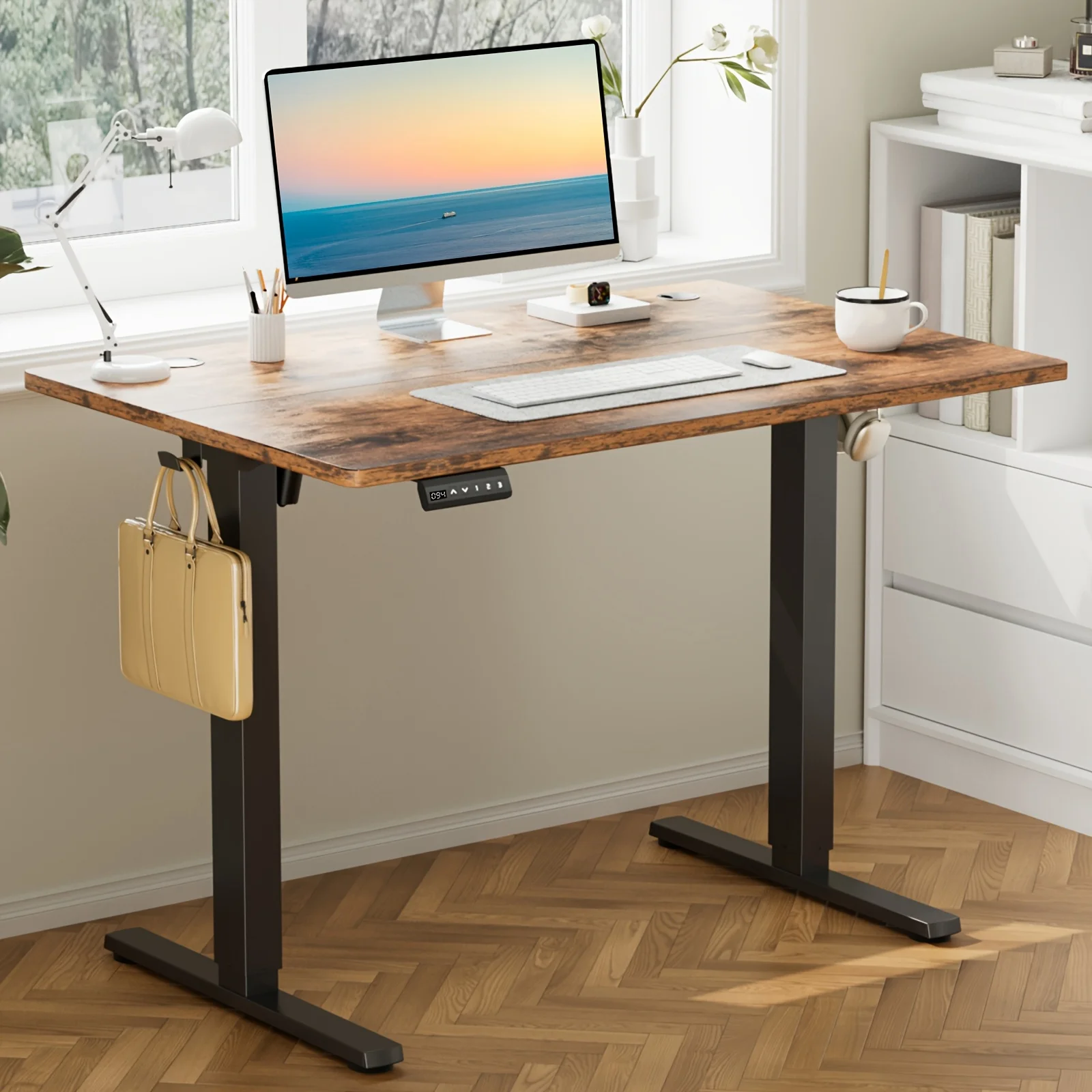 Standing Desk, Adjustable Height Electric Sit-Stand Computer Table, 40×24, 48×24, 55×24, 63×24 Inch Ergonomic Rising Desk