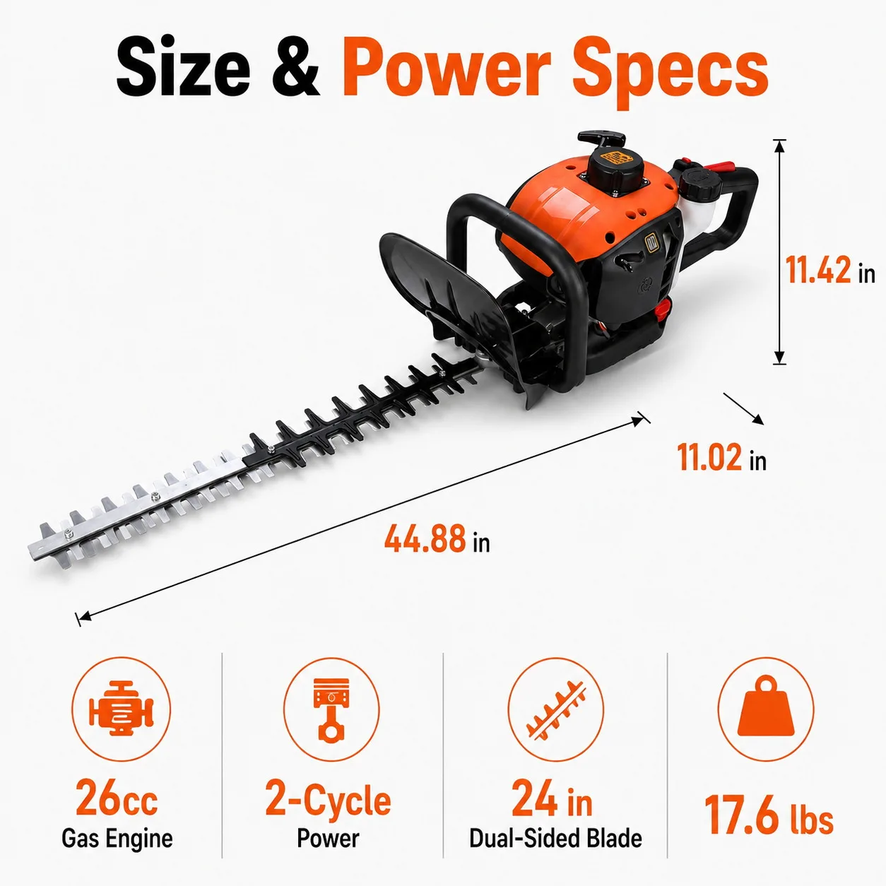 26cc Gas Hedge Trimmer 24 Inch Dual Sided Blade 2 Cycle Engine Garden Trimming Tool for Shrubs Hedges Bushes Yard Maintenance Outdoor Landscaping - Image 7