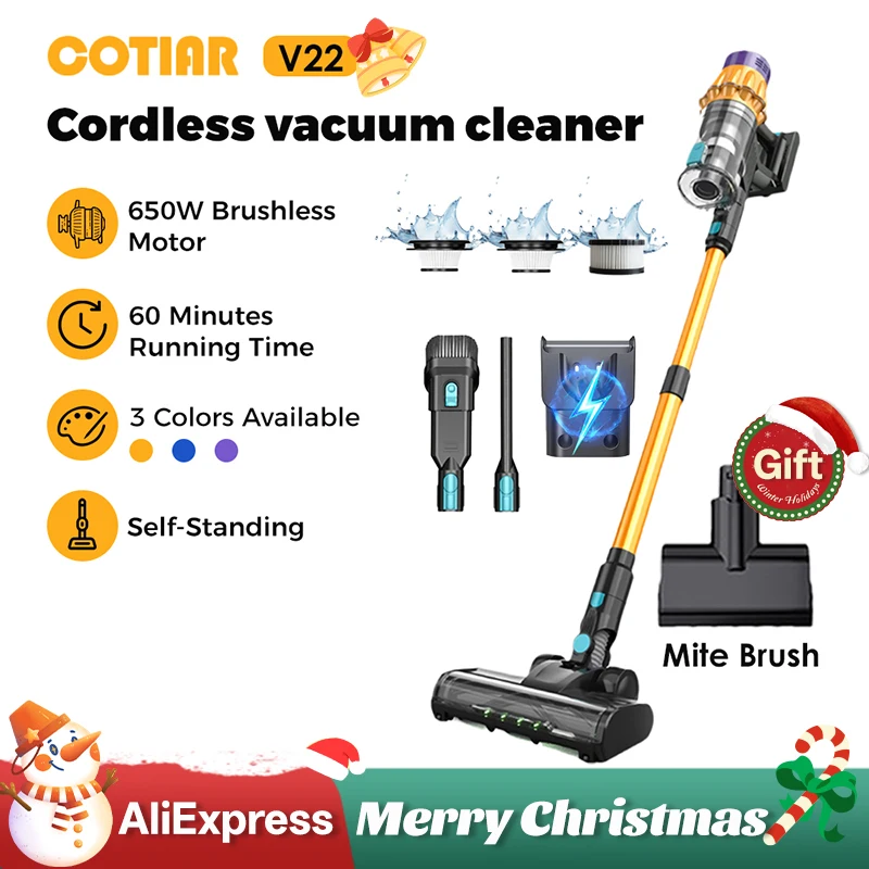 COTIAR V22 Cordless Vacuum Cleaner 650W 55000PA Home Appliance Handheld Vacuum Cleaner Cleaning Supplies Removable Battery