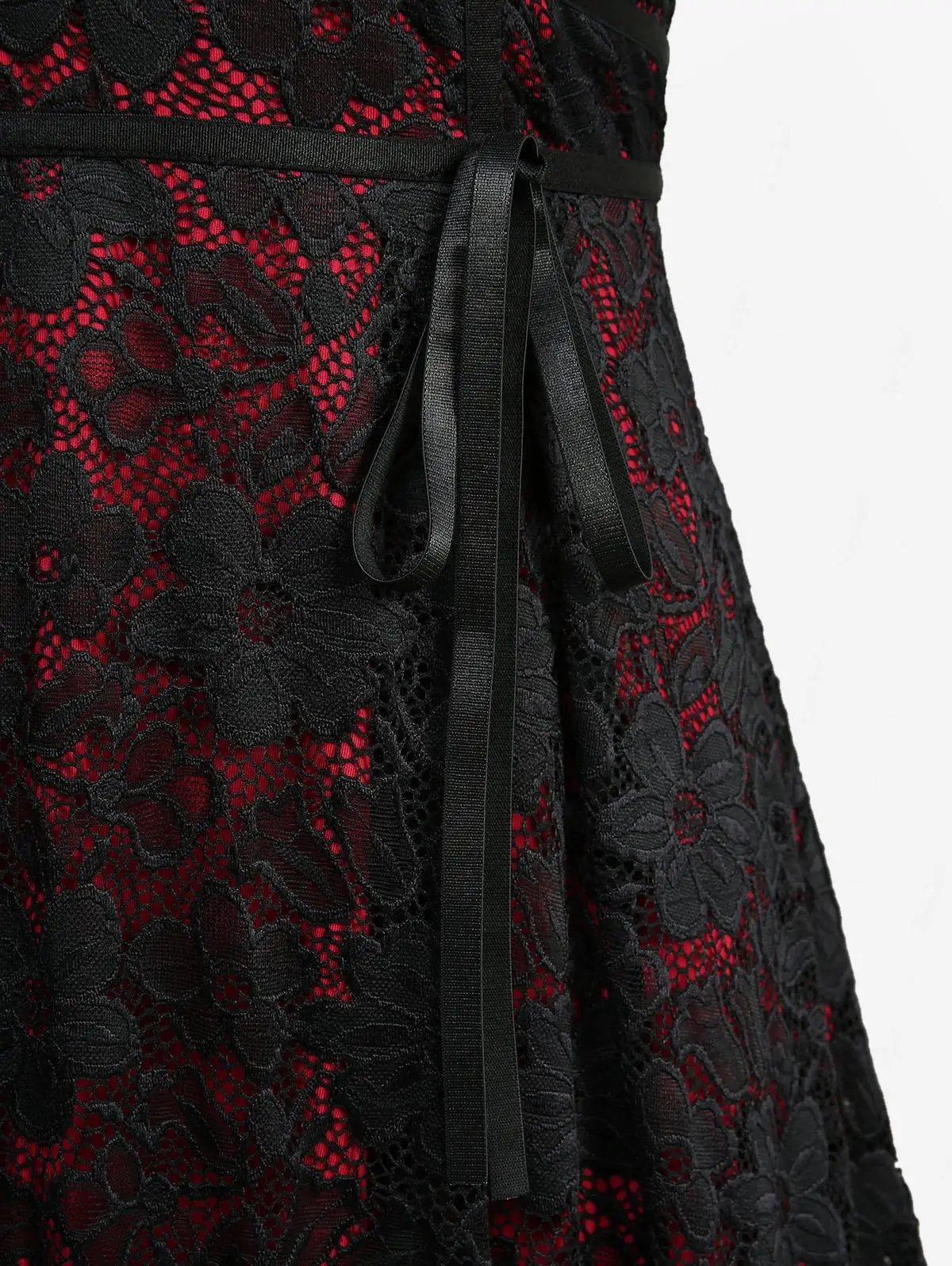 Plus Size Gothic Lace Midi Dresses Women Black Red Floral Overlay Crisscross Strappy Cami Dress Vintage Tie Waist Dress Vestidos - Image 4