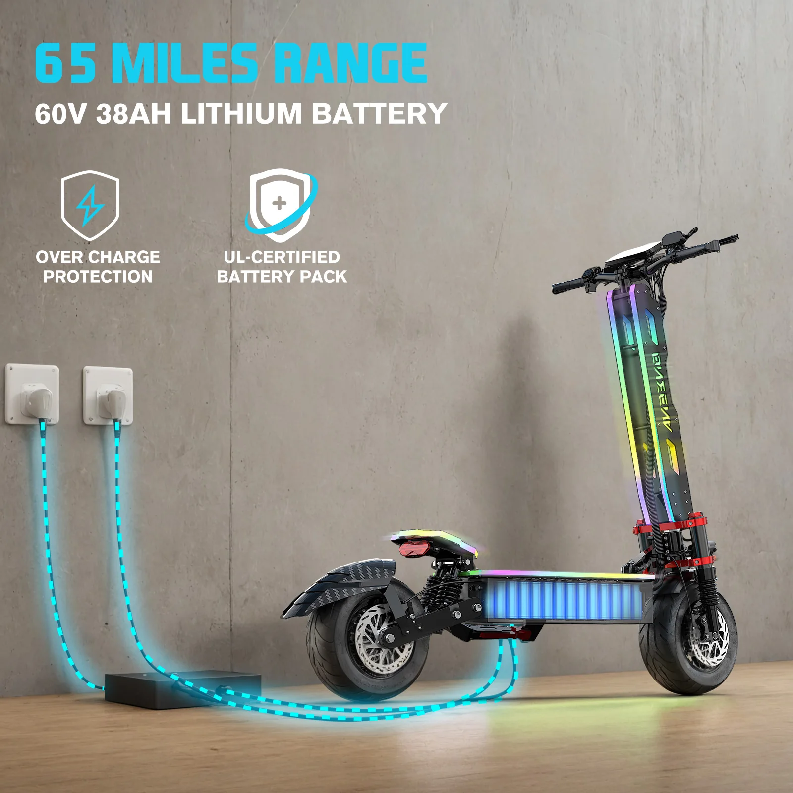 ONECNA NEW GT9 7000W High-Performance Adult Electric Scooter with Dual Motor Drive, angel Eye Headlights, UL Certified Off-Road Scooter, Electric Bicycle, 55 MPH Top Speed, 60V Large Battery, 70 Mile Range, 12 inch Vacuum Tire - Image 2