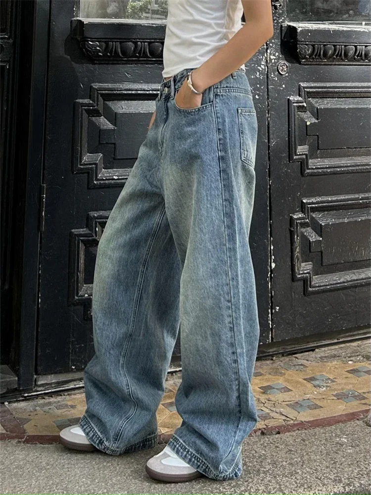 Women's Large Size Classic Style Wide Leg Blue Jeans Summer Cool Girl Casual Bottoms Female High Waist Vintage Trousers - Image 3