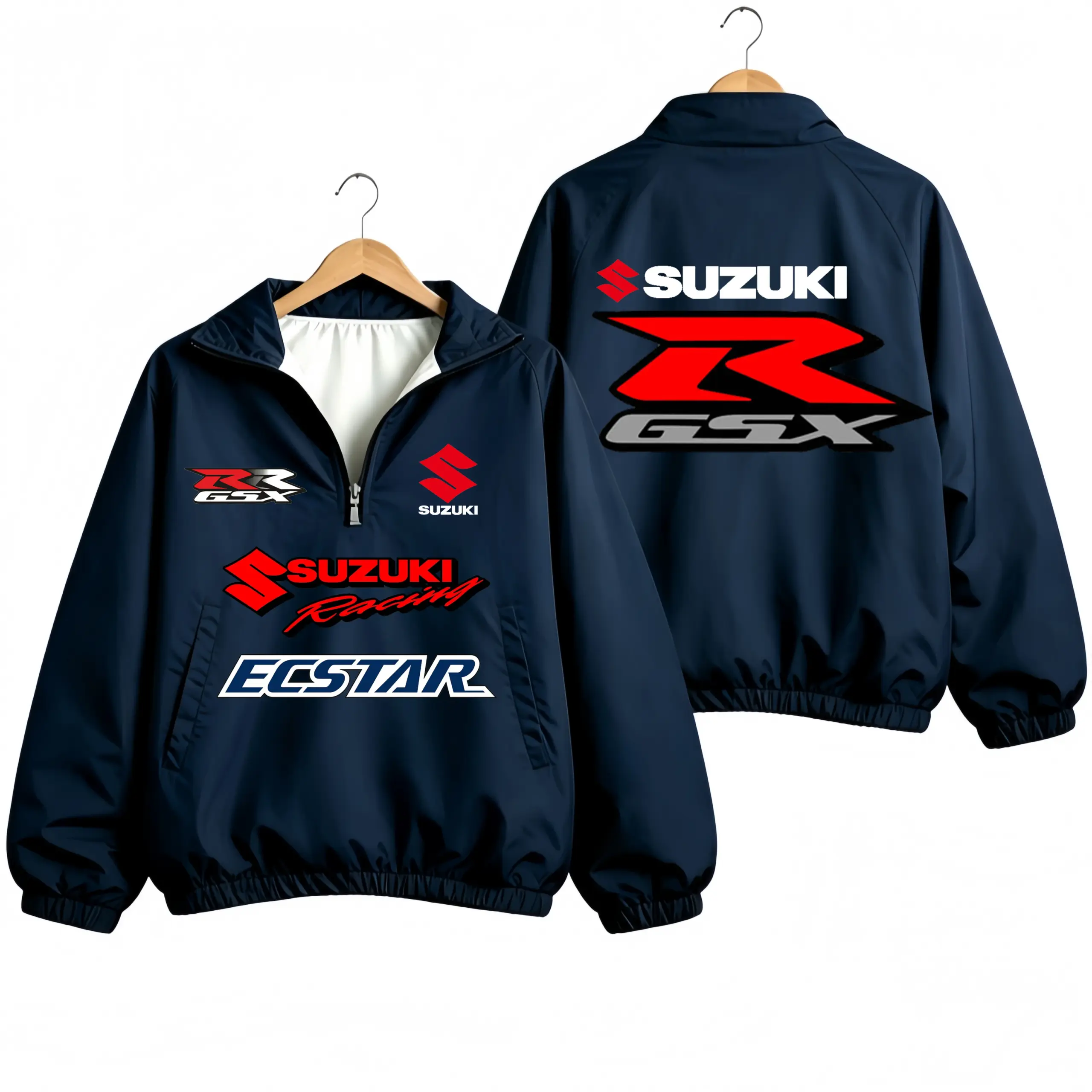 Men Women SUZUKI GSX‑R Racing Half Zip Jacket Windbreaker Motorcycle Sport Multi Color Casual Oversized Windproof Outer Coats