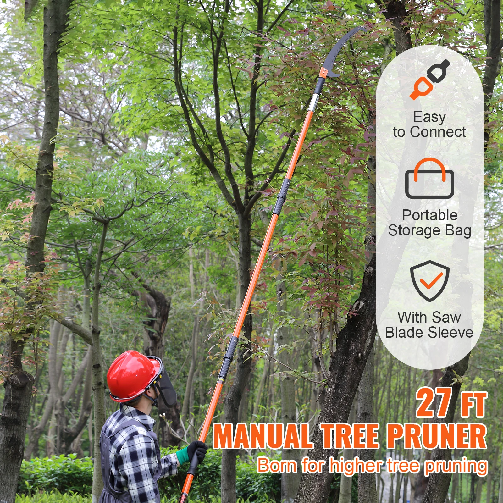 SucceBuy Manual Pole Saw Extendable Tree Pruner Sharp Steel Blade for Branches Trimming with Lightweight Aluminum Alloy Handle - Image 2