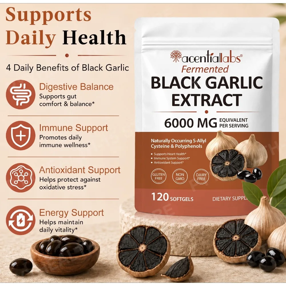 Black Garlic Extract Softgels 600mg 10:1 Concentrate for Heart Wellness Immune Support Digestive Balance Vitality 120 Count