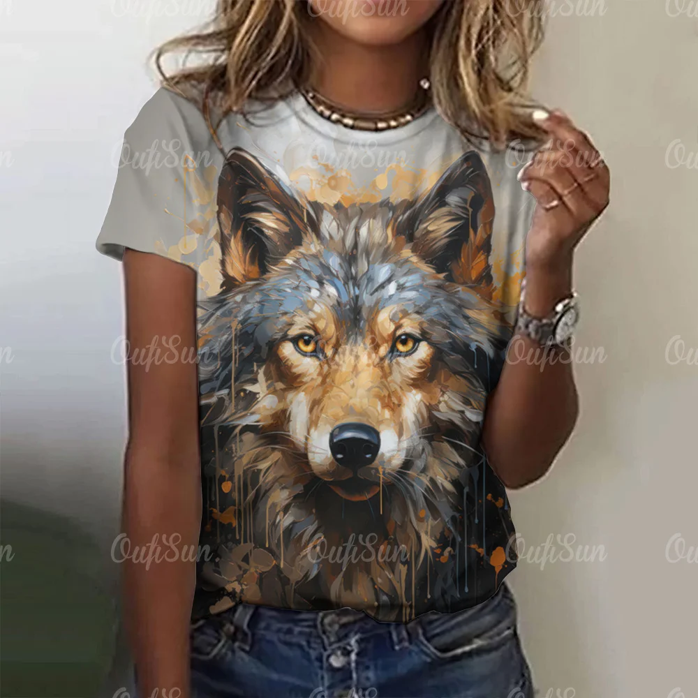 3d Wolf Print Women T-Shirts Summer Fashion Animal Gothic T-Shirt Short Sleeve O-Neck Hip Hop Tee Oversized Woman Clothing - Image 4