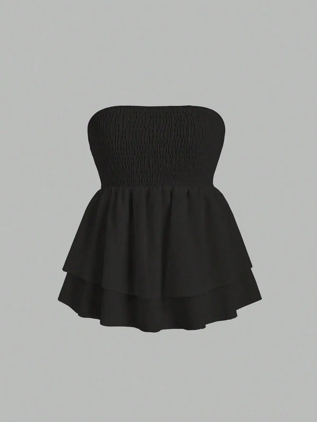 Plus Size Women's 2025 Summer New Sleeveless Tube Holiday Style Solid Color Double Layer Ruffle Swing Tube Women's Tops - Image 6