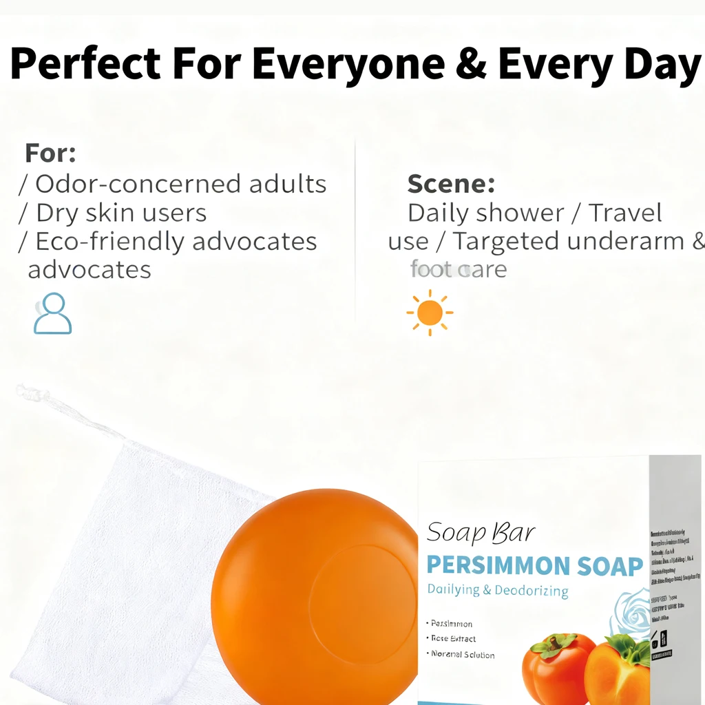 Persimmon Soap Bar Japanese Persimmon & Green Tea Extract For Men and Women Gentle on All Skin Types Deodorizing Soap Rose Scent - Image 5