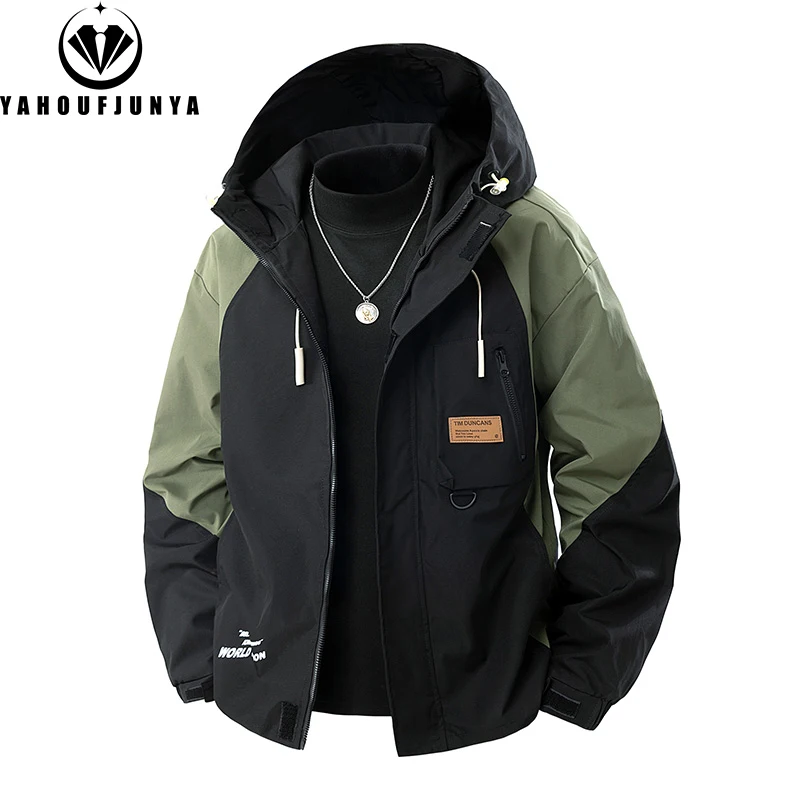 9XL New Men Spring Outdoor Leisure Windbreak Hooded Jacket Men Autumn Cargo Pocket Fashion Brand Loose Jacket Coat Male Clothing - Image 3