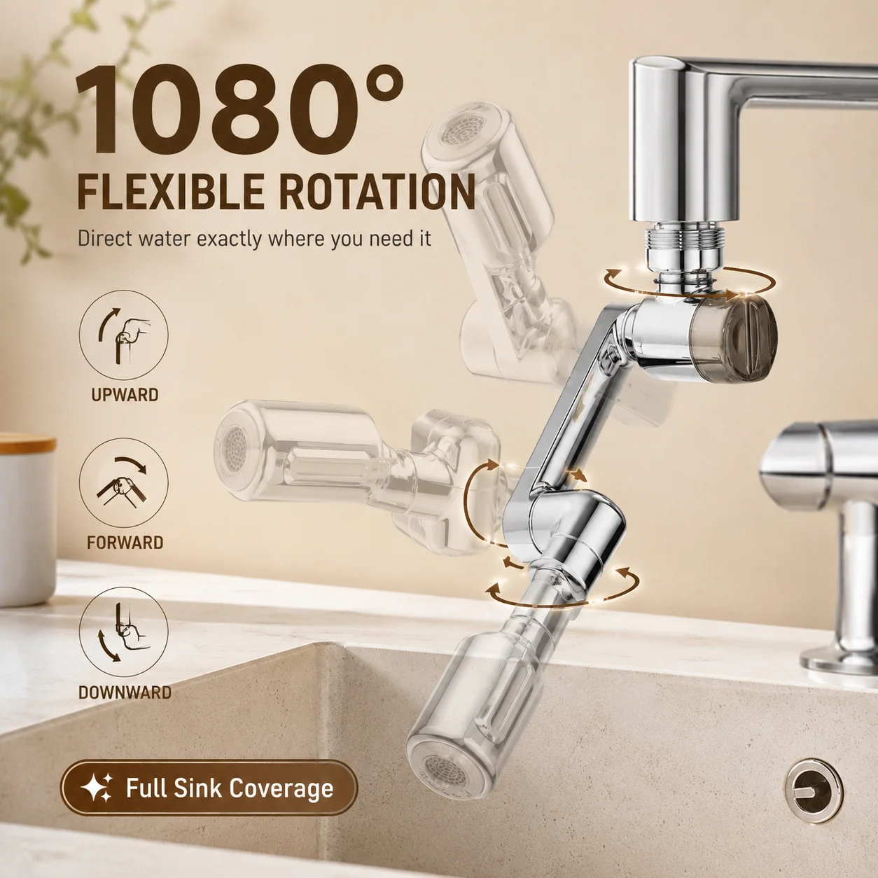 1080° Rotating Faucet Extender, Faucet Aerator Water Filter, 4-Mode Anti Splash Sink Sprayer for Kitchen Bathroom, 9 PP Filters - Image 3