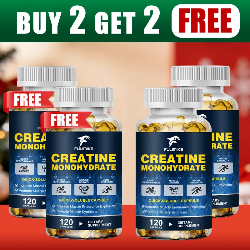 Buy 2 Get 2 Free! Premium Creatine Monohydrate Capsules, Support Muscle Growth, Strength Gains & Exercise Performance, Men